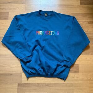 Vintage 90's Provincetown Rainbow Blue Crewneck Pullover Sweatshirt Sweater XL